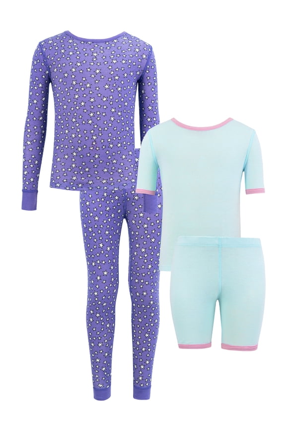 Girl's Snug Fit 100% Cotton Pajama Sets, 4-Piece, Sizes 4-12