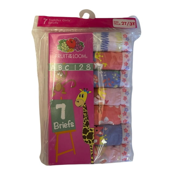 Fruit of the Loom Girl's Toddler Brief (Pack of 7), Size 2T/3T