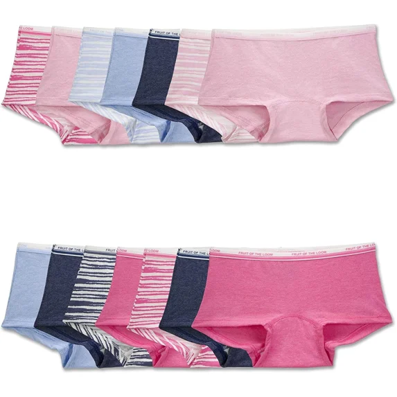 Fruit of the Loom Girls 6-16 Boyshort Underwear, 6 Pack,Assorted, Size:12