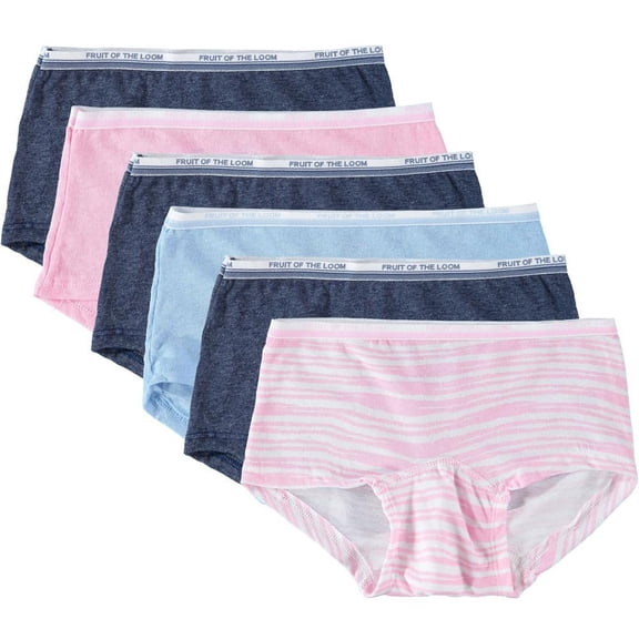 Fruit of the Loom Girls 6-16 Boyshort Underwear, 6 Pack, Assorted, 14