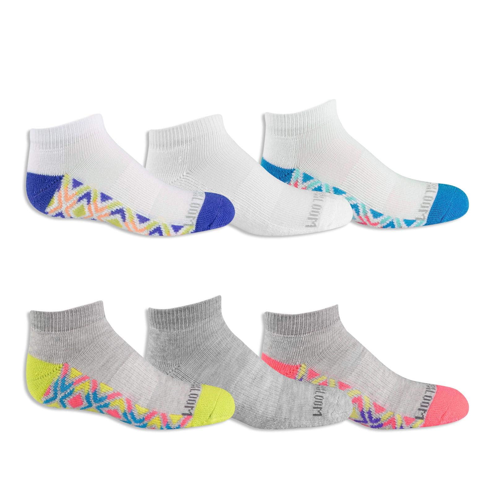 Fruit of the Loom Girls' 6 Pack Low Cut Socks (Large (Shoe Size): 4-10 ...