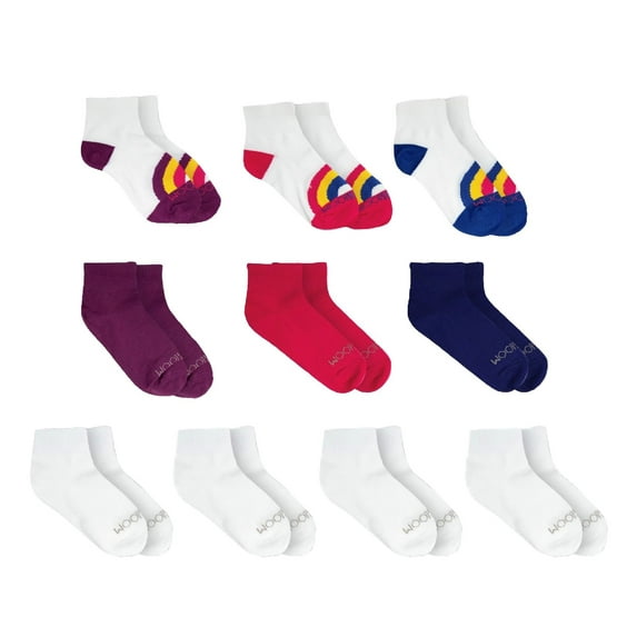 Fruit of the Loom Girls Ankle Socks 10-Pack, Sizes S-L
