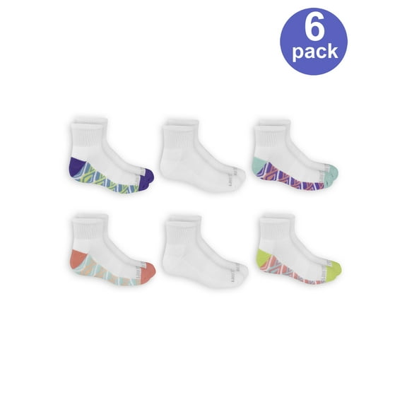 Fruit of the Loom Girls Ankle Socks 6-Pack, Sizes S-L