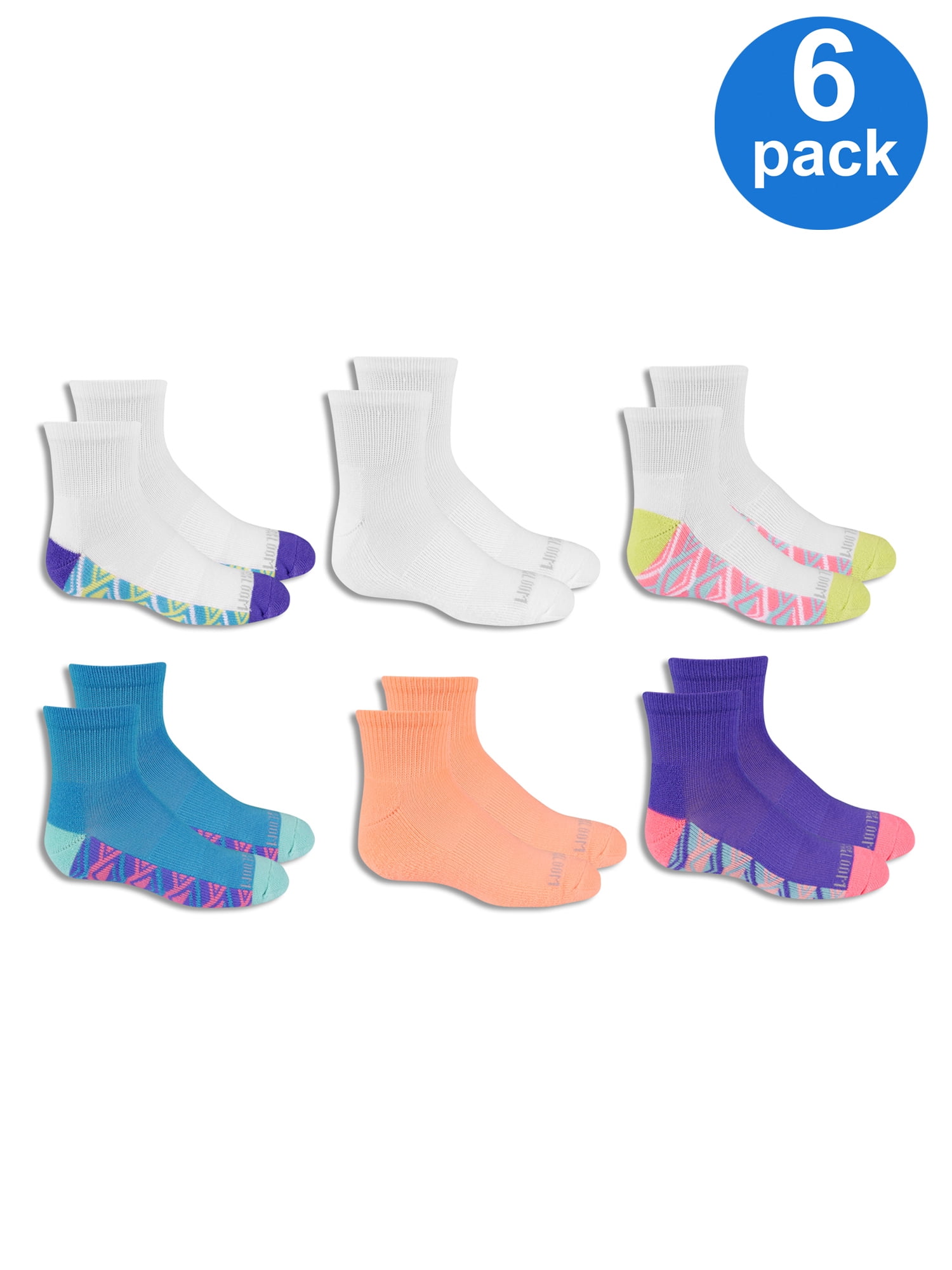 Fruit of the Loom Girls Ankle Socks 6-Pack, Sizes S-L - Walmart.com