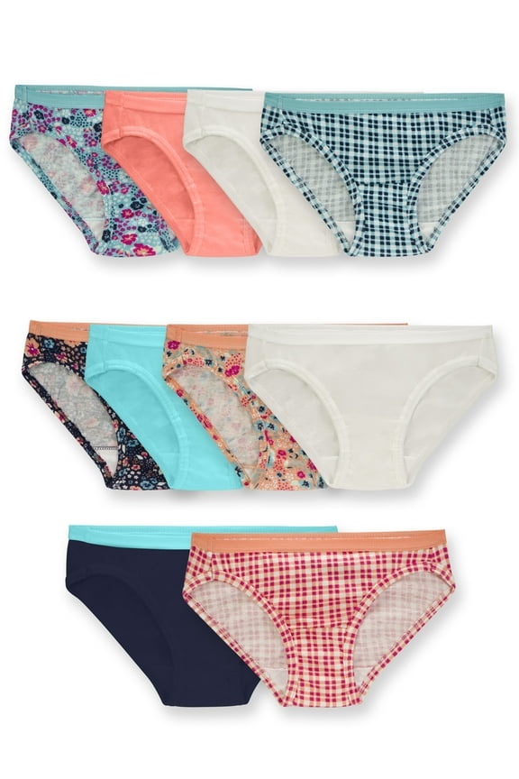 Girls Assorted Cotton Bikini Underwear, 9 Pack Panties (Little Girls & Big Girls)