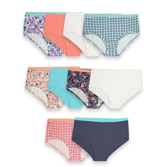 Fruit of the Loom Girls' Assorted Cotton Brief Underwear, 10 Pack Panties Sizes 4 - 14