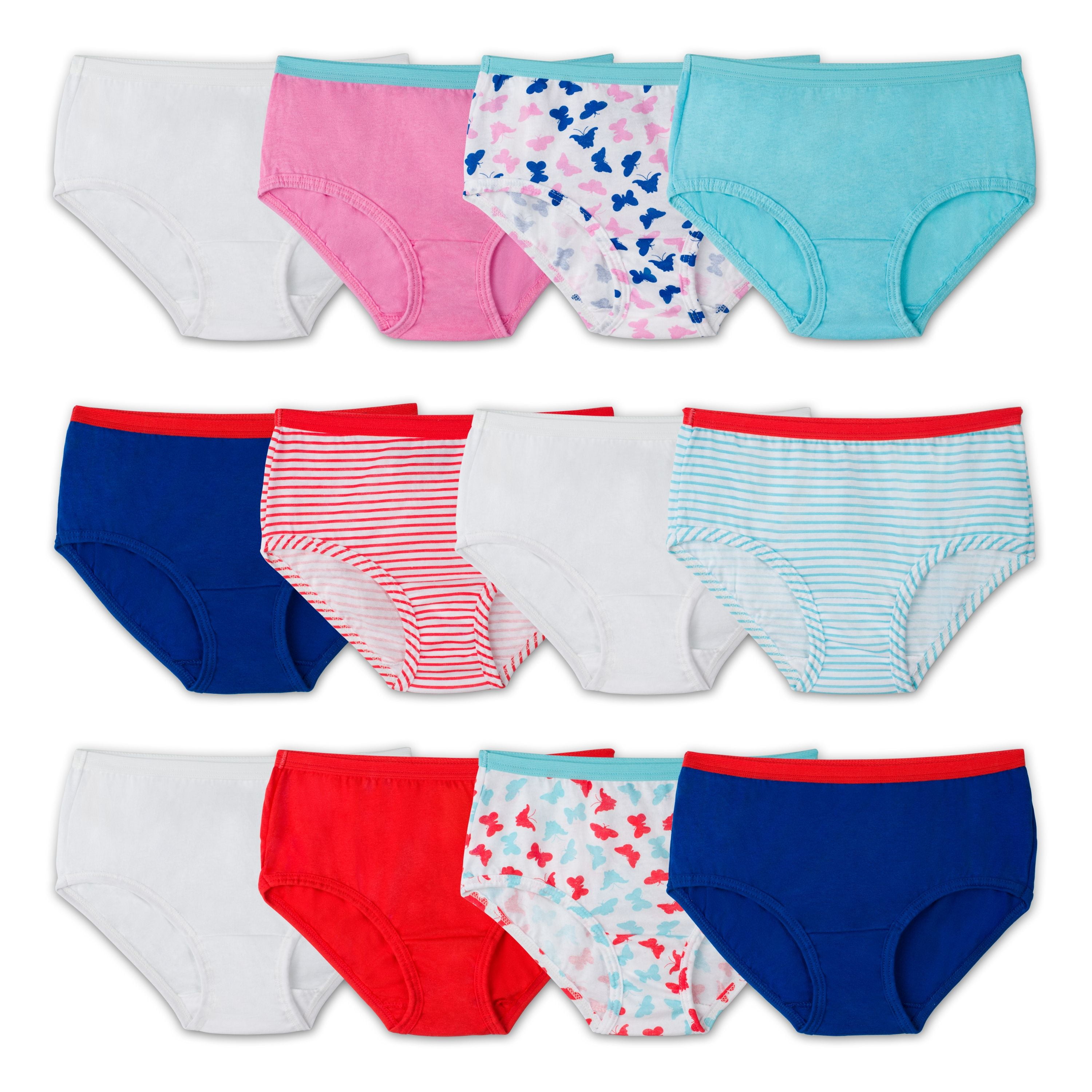 Fruit of the Loom Girls Assorted Cotton Brief Underwear, 12 Pack Panties  Sizes 4 - 14
