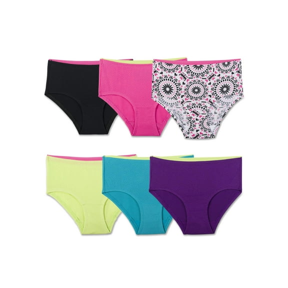 Fruit of the Loom Girls' Assorted Cotton Brief Underwear, 6 Pack Panties Sizes 4 - 14
