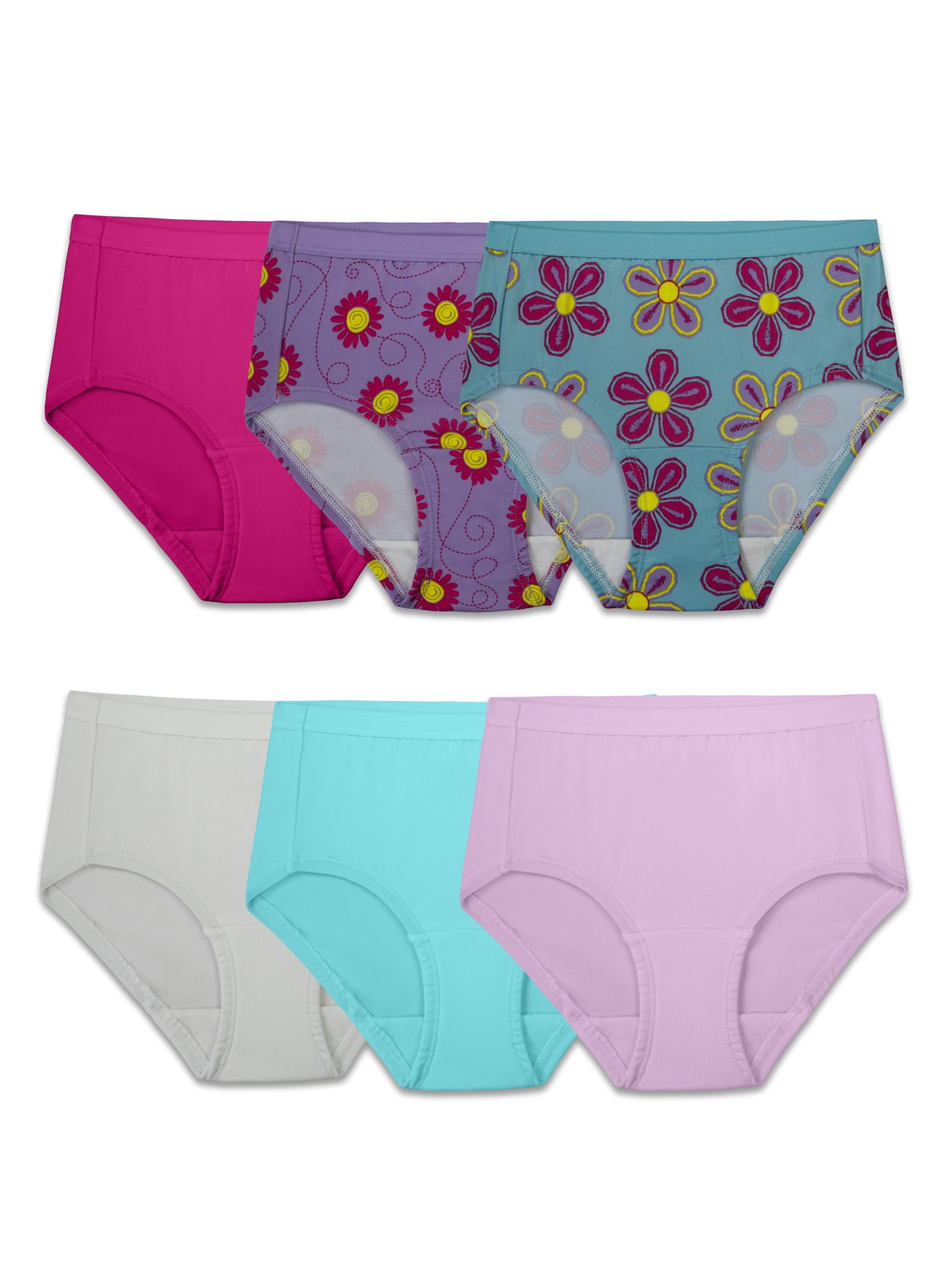 Fruit of the Loom Girls' Assorted Cotton Brief Underwear, 6 Pack Panties  Sizes 4 - 14