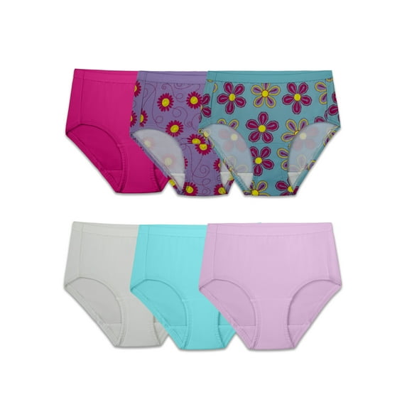 Fruit of the Loom Girls' Assorted Cotton Brief Underwear, 6 Pack Panties Sizes 4 - 14