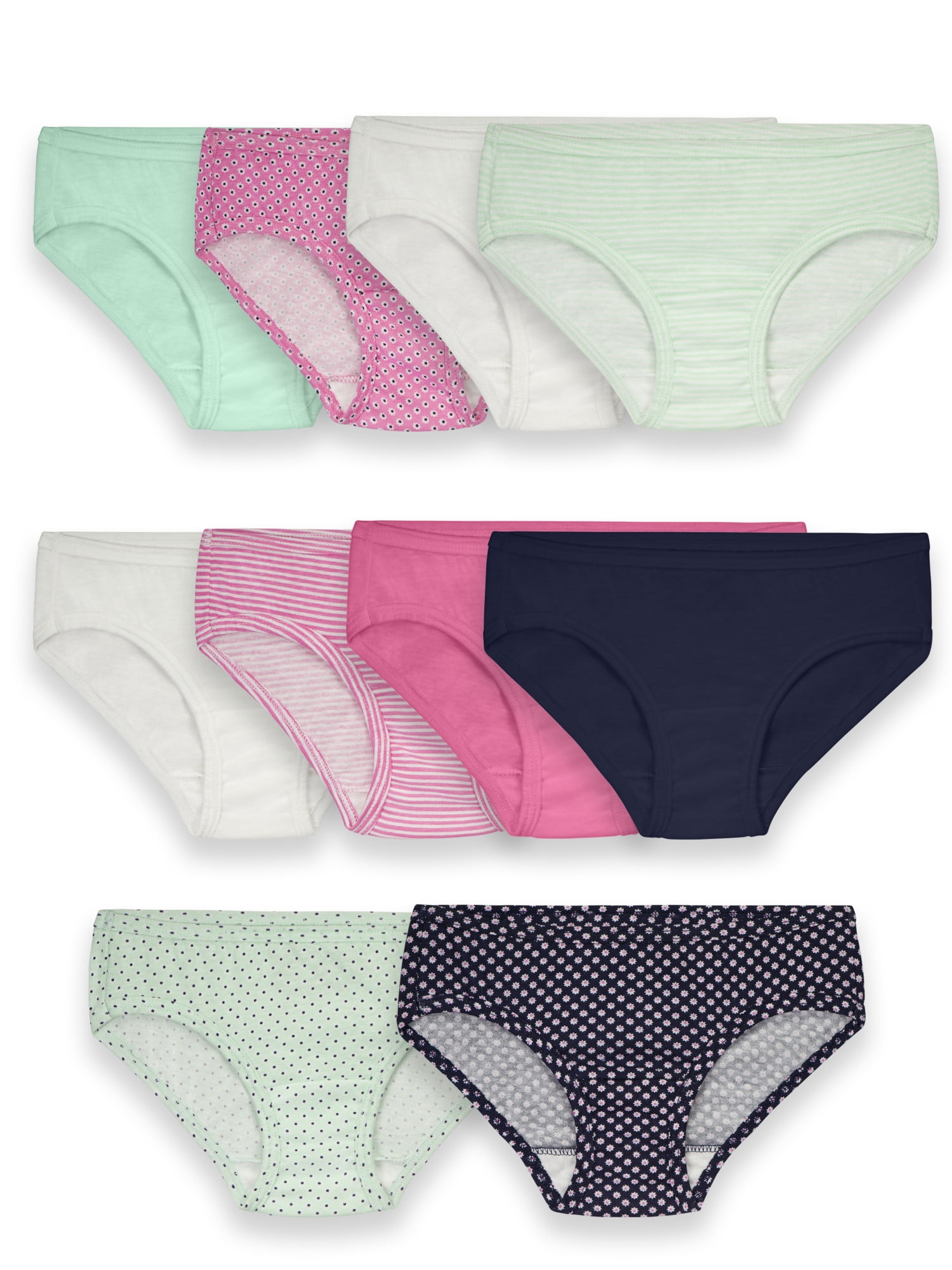 Fruit of the Loom Girls' Assorted Cotton Hipster Underwear, 10 Pack Panties  Sizes 4 - 14 