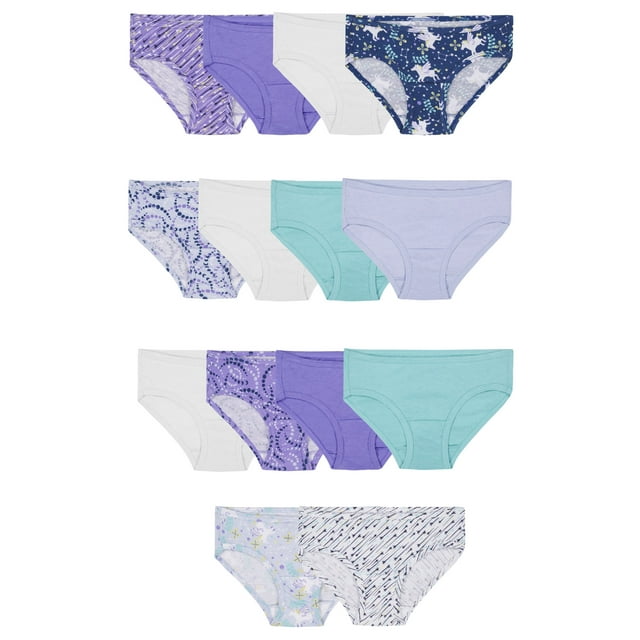 Fruit of the Loom Girls' Assorted Cotton Hipster Underwear, 14 Pack Panties Sizes 4 - 14