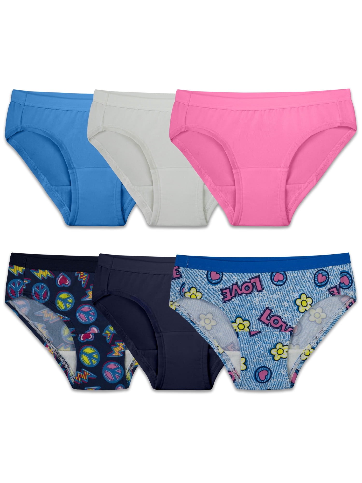 Fruit of the Loom Girls' Assorted Cotton Hipster Underwear, 6 Pack ...