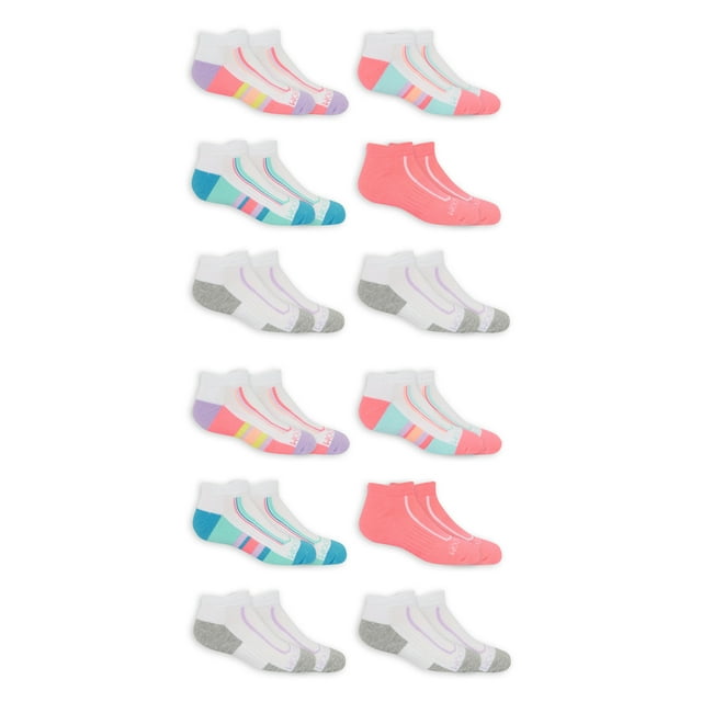Fruit of the Loom Girls Athletic Low Cut Socks 12-Pack, Sizes S-L