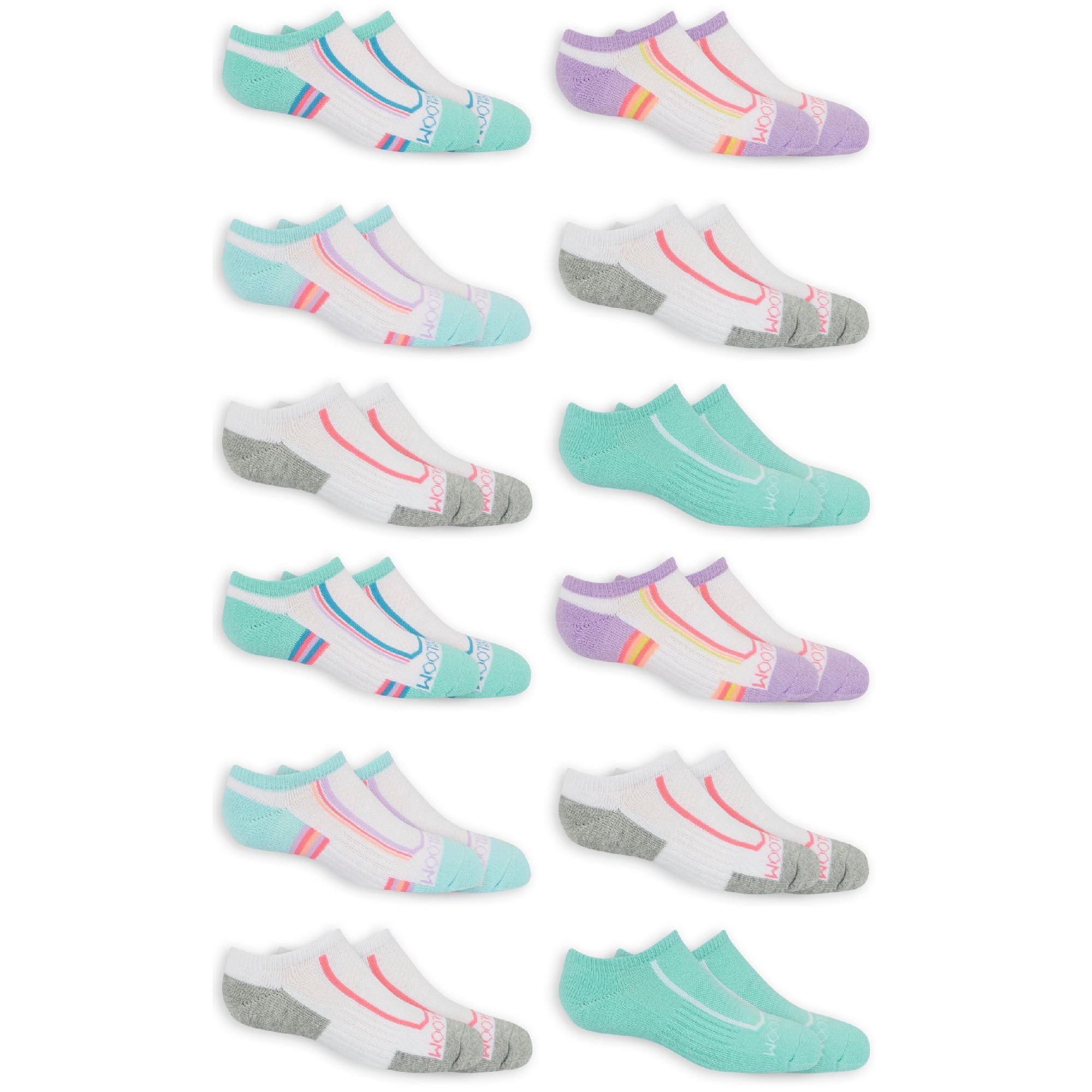 Fruit of the Loom Girls Athletic No Show Socks 12-Pack, Sizes S-L ...