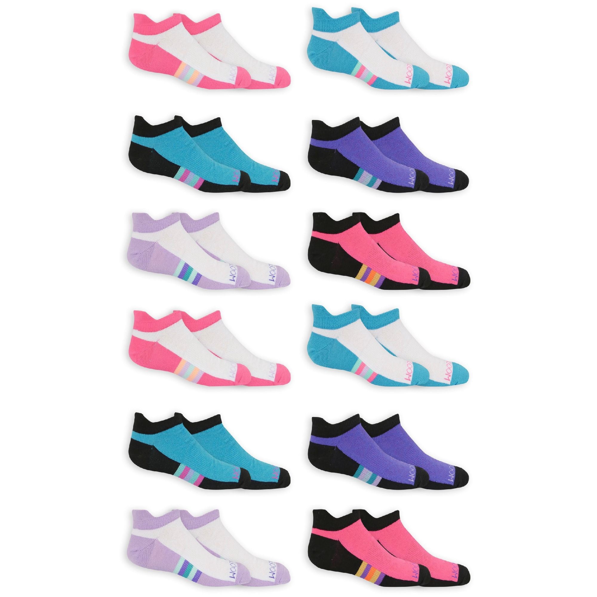 Fruit of the Loom Girls Athletic No Show Socks 12-Pack, Sizes S-L ...