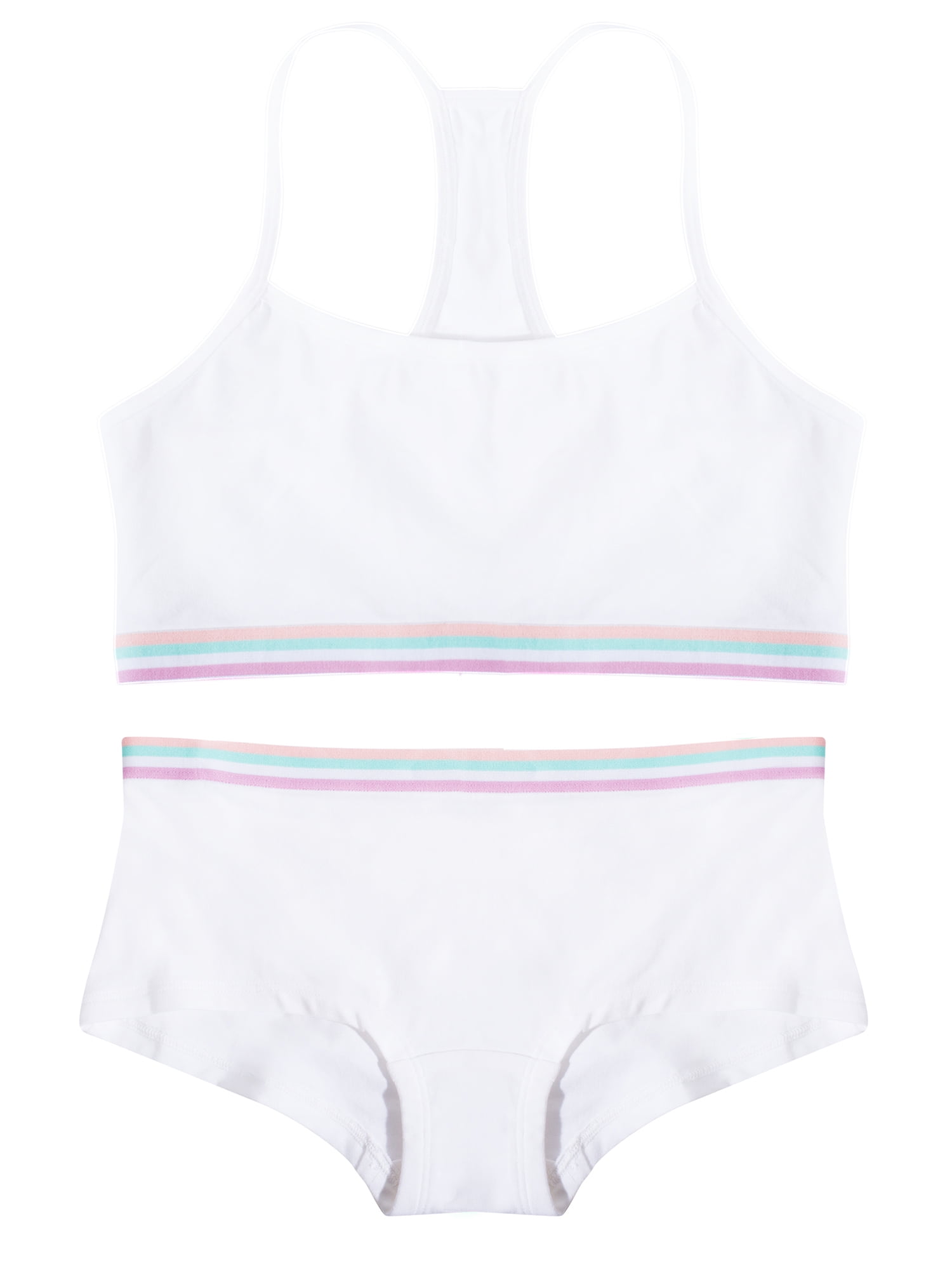 Fruit of the Loom Girls Beginner Cotton Cami Crop Bra and Boyshort Panty Set, Size XL