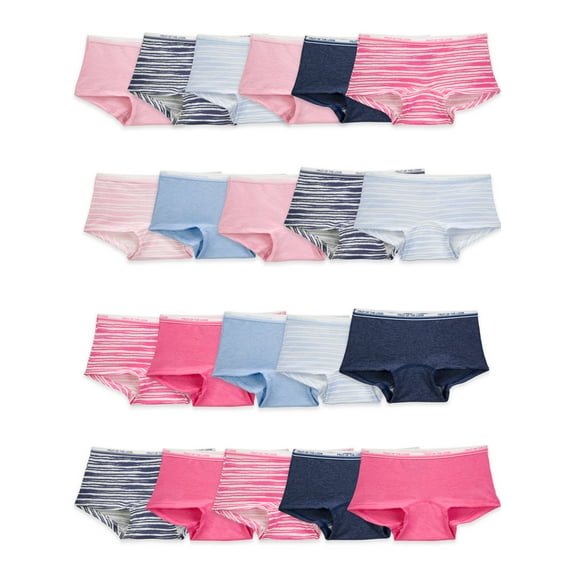 Fruit of the Loom Girls' Boy Short Underwear, 20 Pack, Sizes 4-14