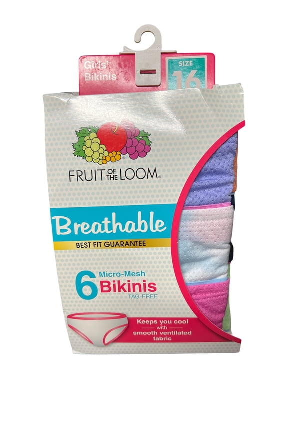 Girls' Breathable Micro-Mesh Bikini Underwear, 6 Pack, Sizes 6-16