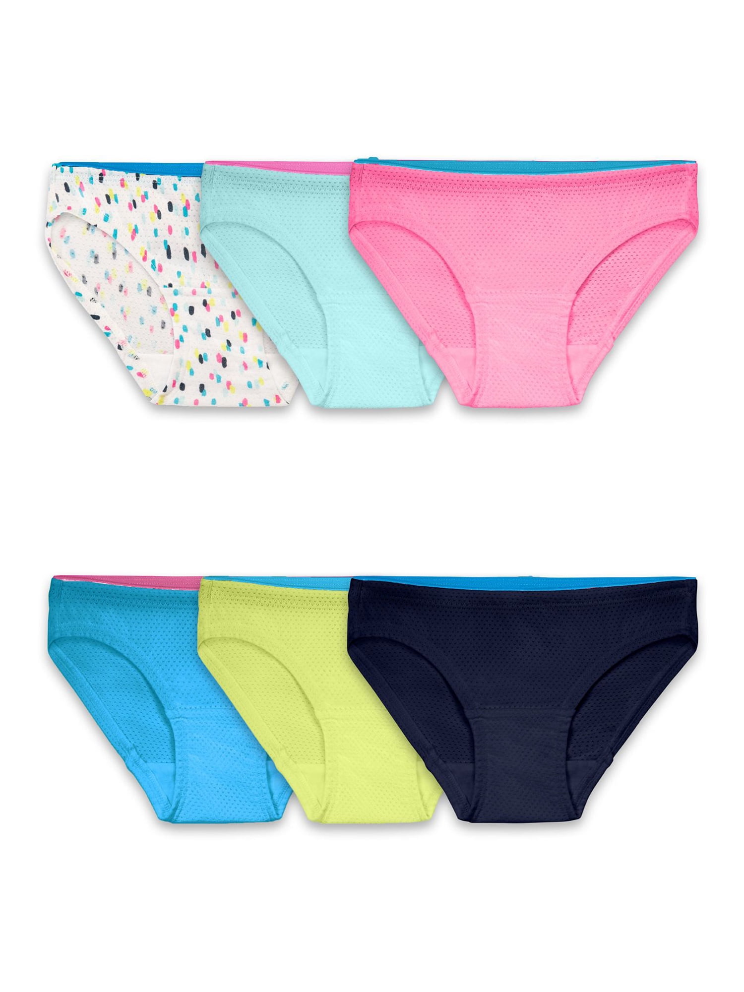 Fruit of the Loom Girls' Breathable Micro-Mesh Bikini Underwear, 6 Pack 