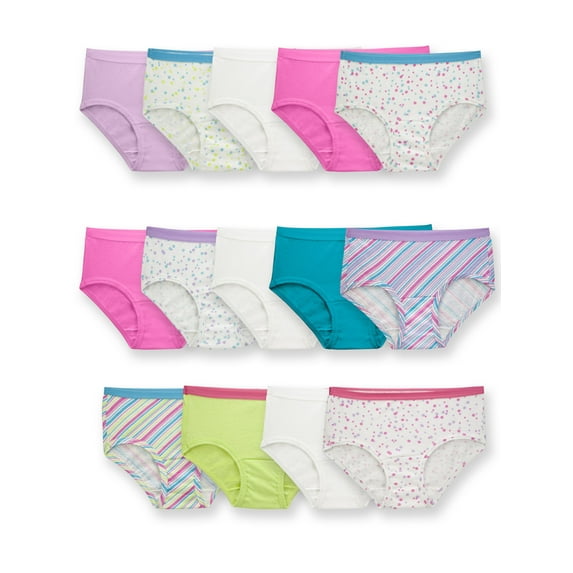 Fruit of the Loom Girls Brief Underwear, 14 Pack Panties, Sizes 4 - 16