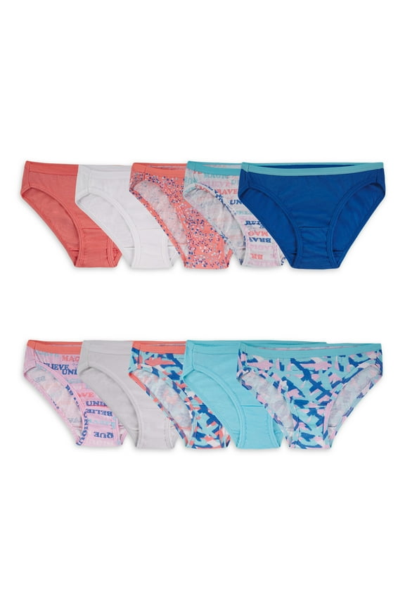 Girls' Cotton Bikini Underwear, 10 Pack
