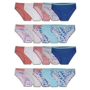 Fruit of the Loom Girls' Cotton Bikini Underwear, 20 Pack, Sizes 4-14