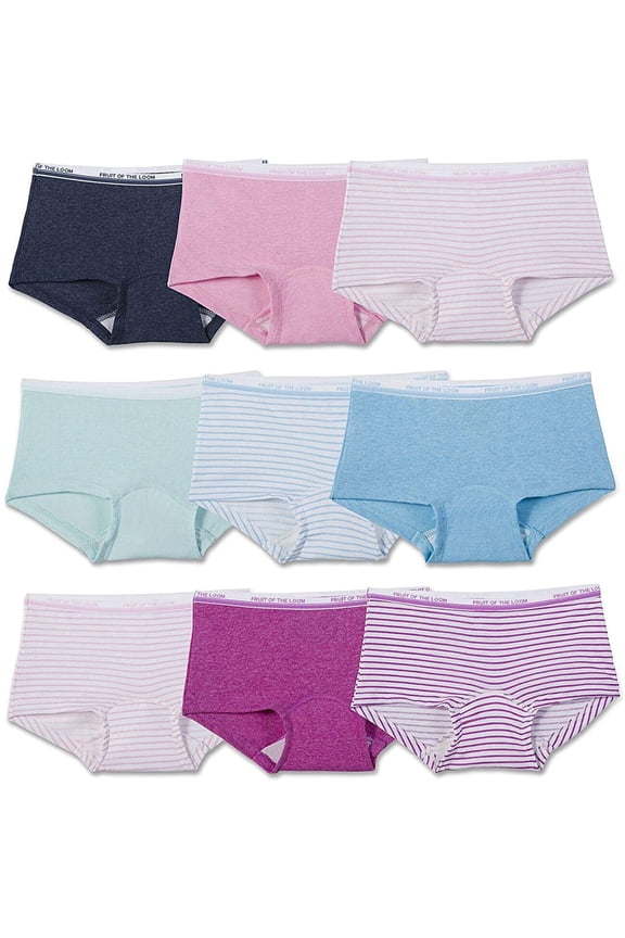 Girls' Cotton Boyshort Underwear Assorted Color - 9 Pack, 10