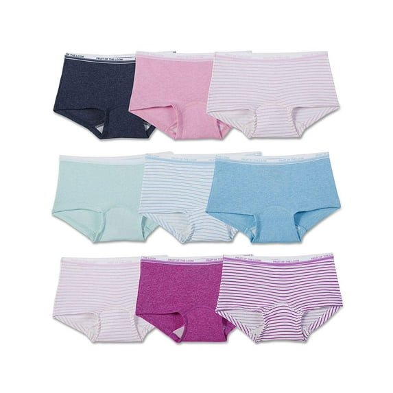 Fruit of the Loom Girls' Cotton Boyshort Underwear (Assorted Color - 9 Pack, 12)
