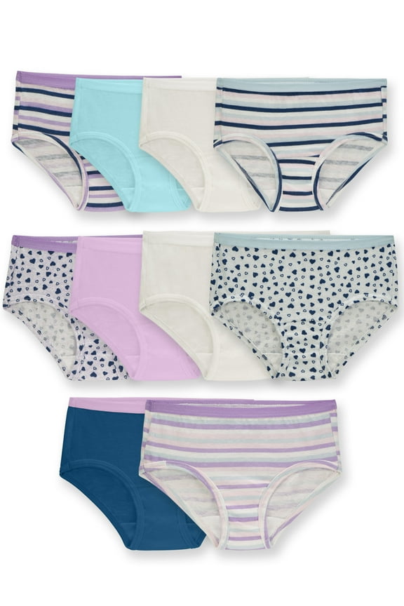 Girls' Cotton Brief Underwear, 10 Pack Panties, Sizes 4-16