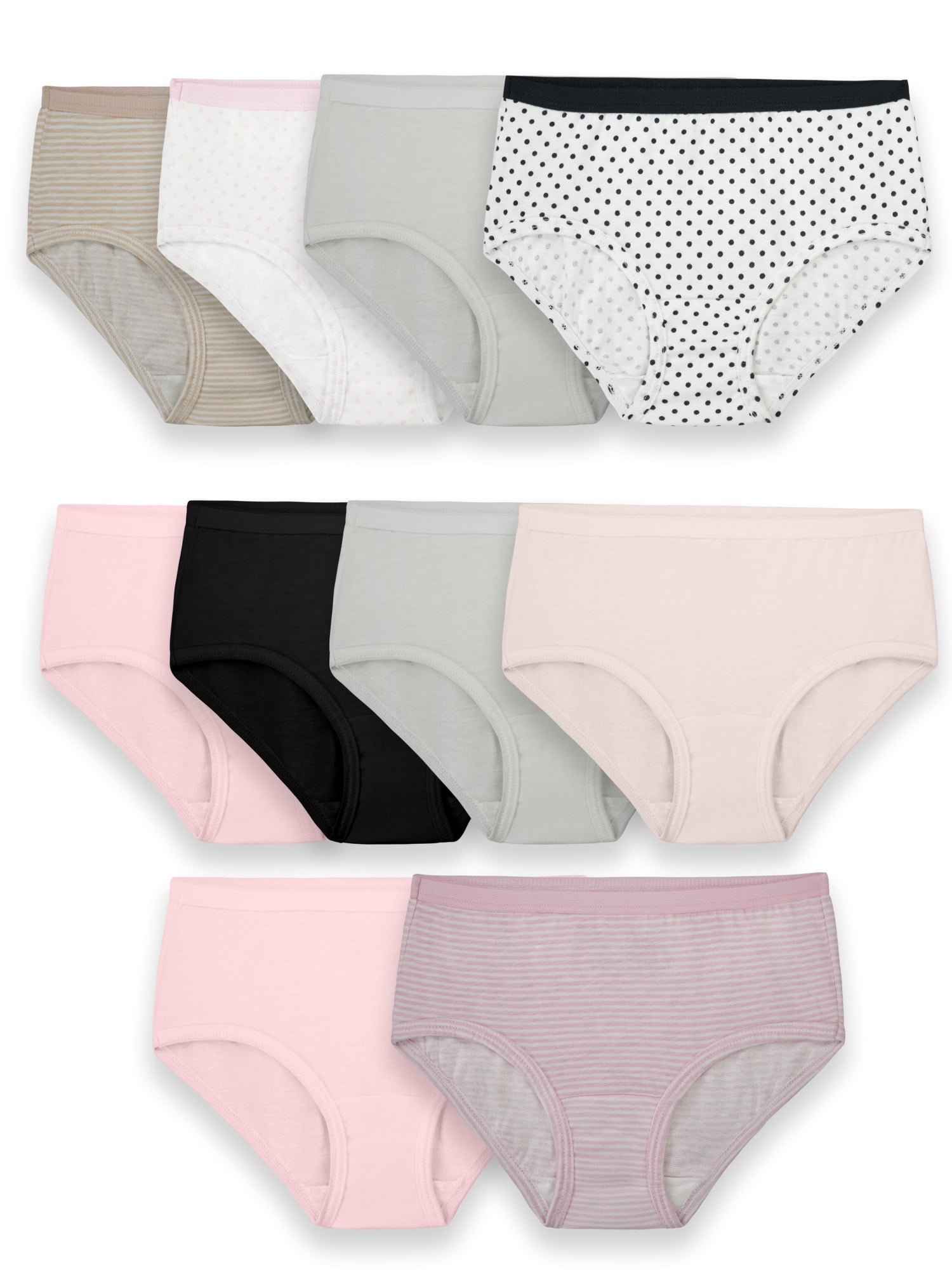 Fruit of the Loom Girls' Cotton Brief Underwear, 10 Pack Panties, Sizes 4-16