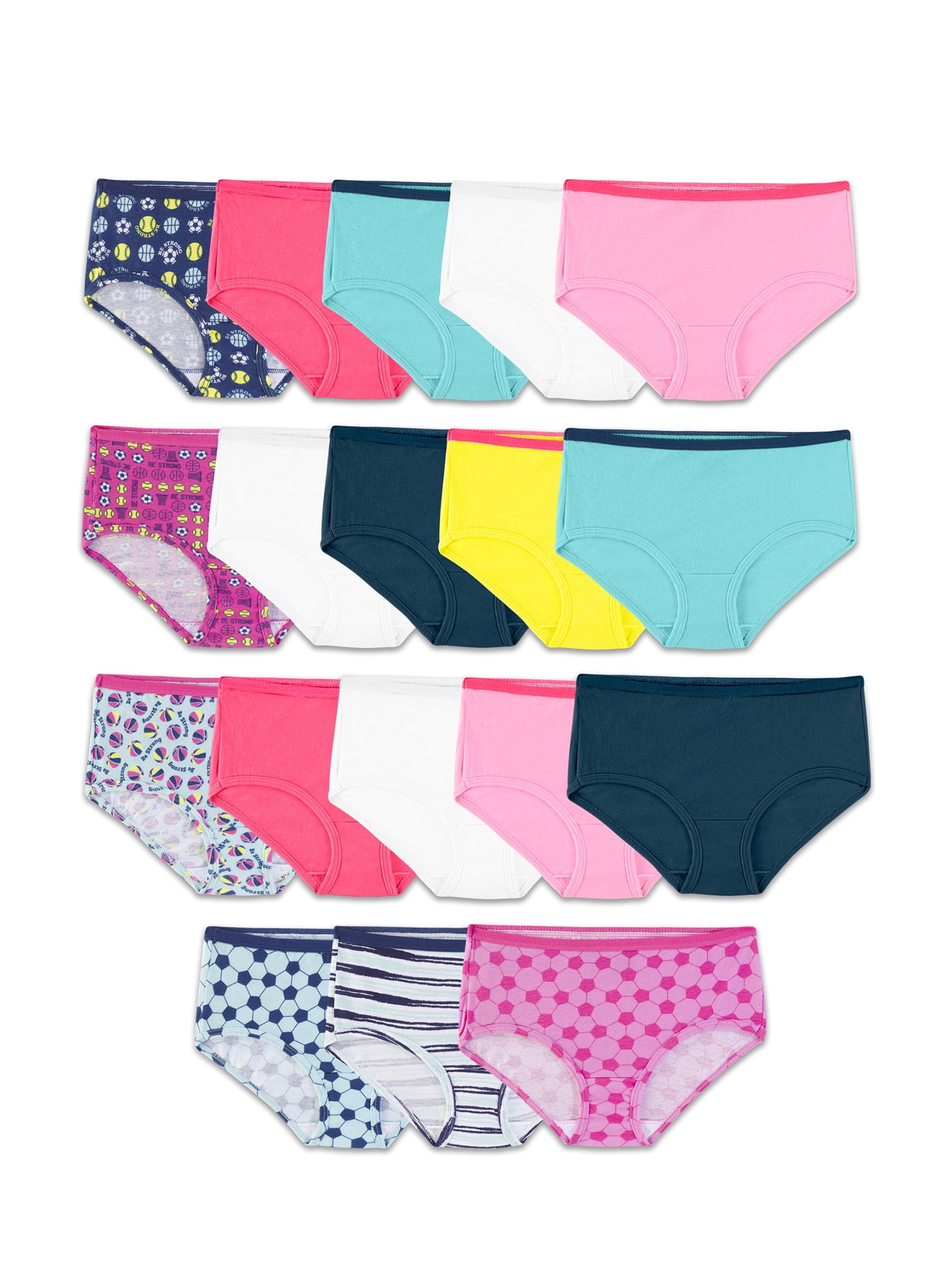 Fruit of the Loom Girls Underwear, Assorted Cotton Briefs, 14+4 Bonus Pack Sizes 4-14