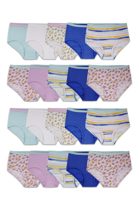 Girls' Cotton Brief Underwear, 20 Pack, Sizes 4-14