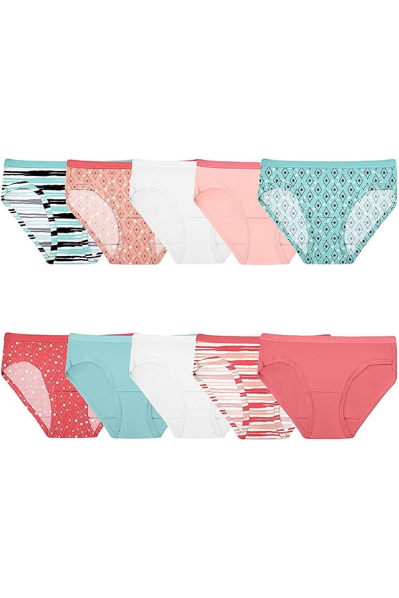 Girls' Cotton Hipster Underwear, 10 Pack - Fashion Assorted, 10