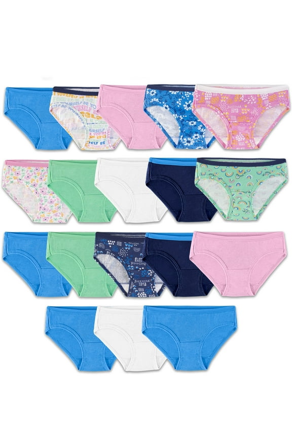 Girls' Cotton Hipster Underwear, 14+4 Bonus Pack