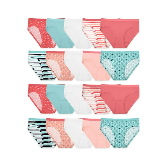 Fruit of the Loom Girls' Cotton Hipster Underwear, 20 Pack, Sizes 4-14