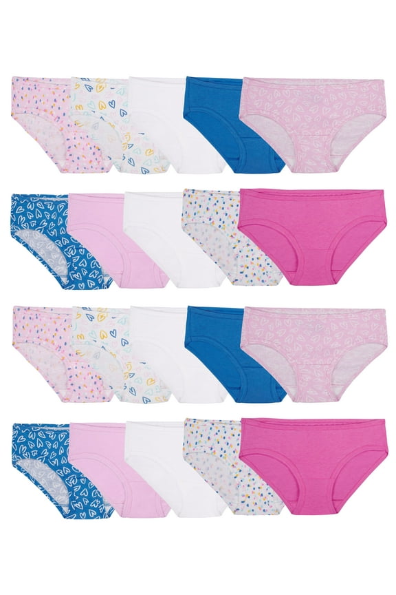 Girls' Cotton Hipster Underwear, 20 Pack, Sizes 4-14