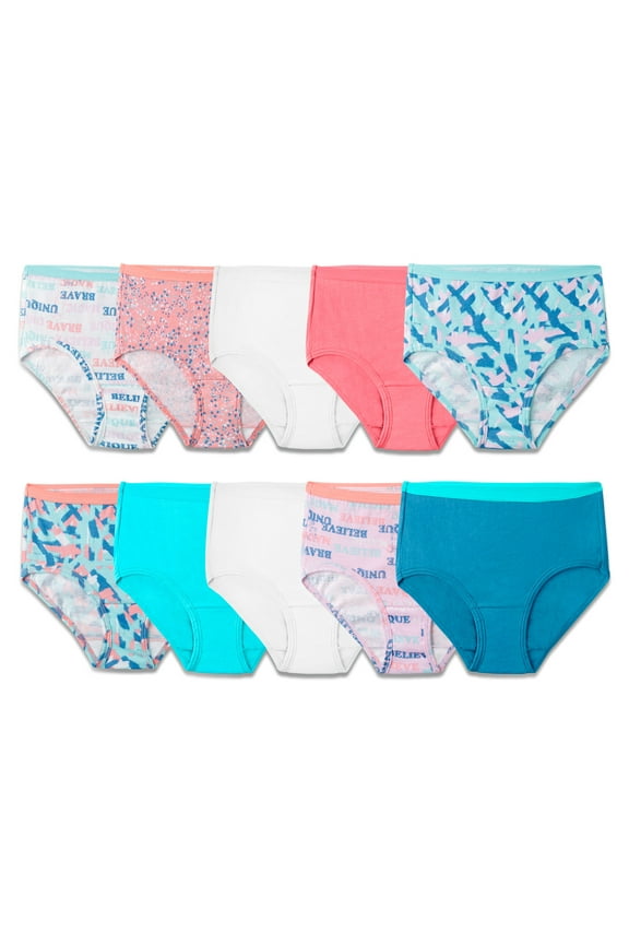 Girls' Cotton Low-Rise Brief Underwear, 10 Pack
