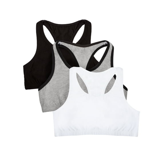 Fruit of the Loom Girls Cotton Sports Bra 3-Pack Sizes 28-40