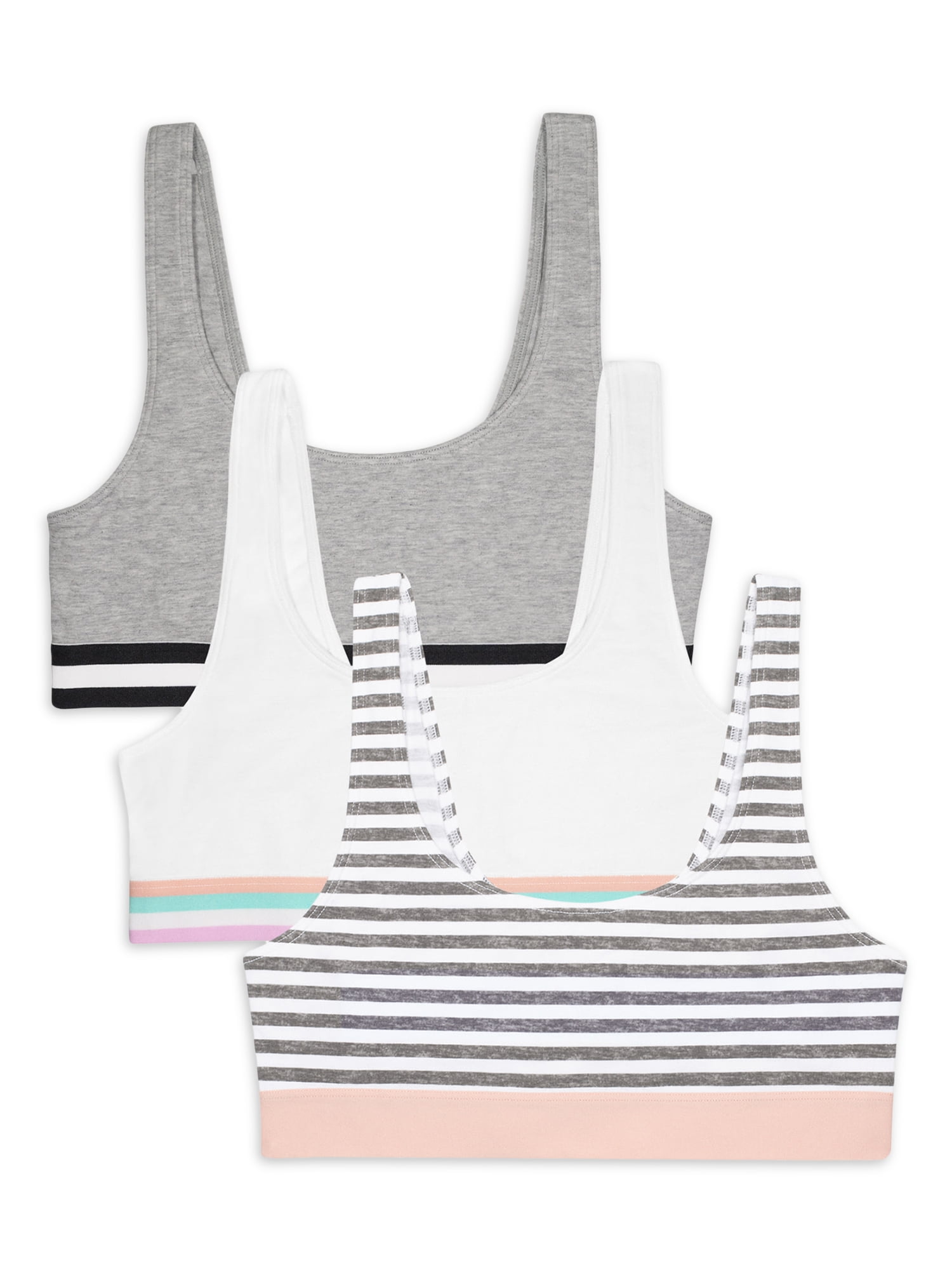 Fruit of the Loom Girls Cotton Sports Bra 3-Pack Sizes 28-40