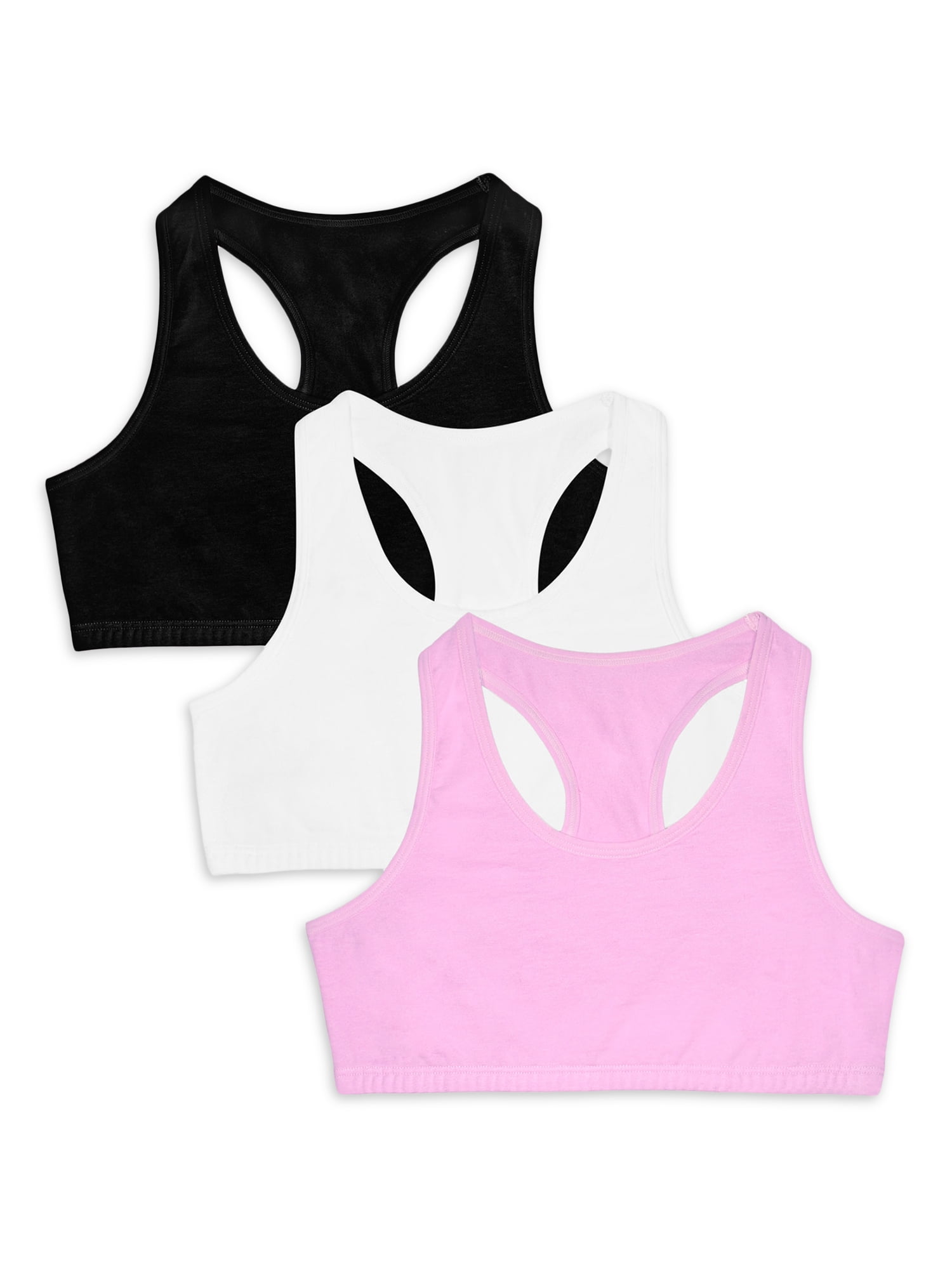 Fruit of the Loom Girls Spaghetti Strap Sports Bra, 3-Pack Sizes 28-40 