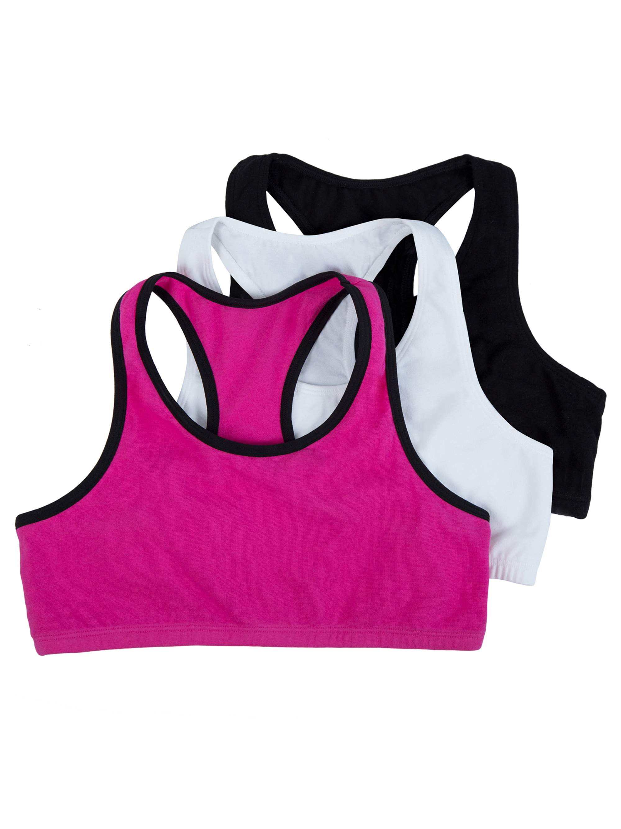 Fruit of the Loom Girls Cotton Sports Bra 3-Pack Sizes 28-40