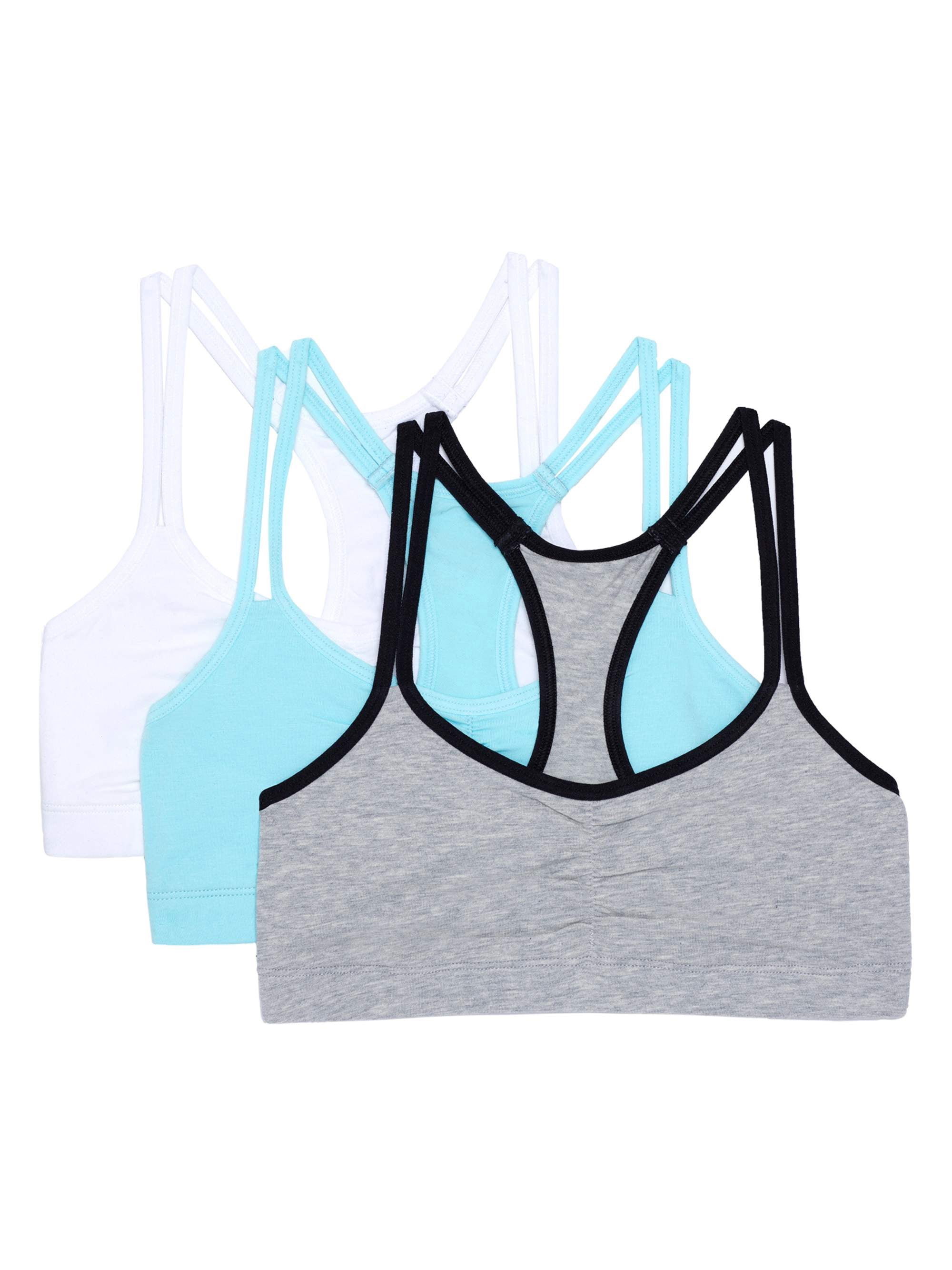 Fruit of the Loom Girls Cotton Sports Bra 3-Pack, Sizes 30-38