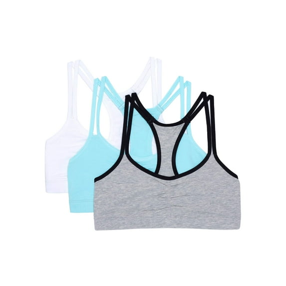 Fruit of the Loom Girls Cotton Sports Bra 3-Pack, Sizes 30-38