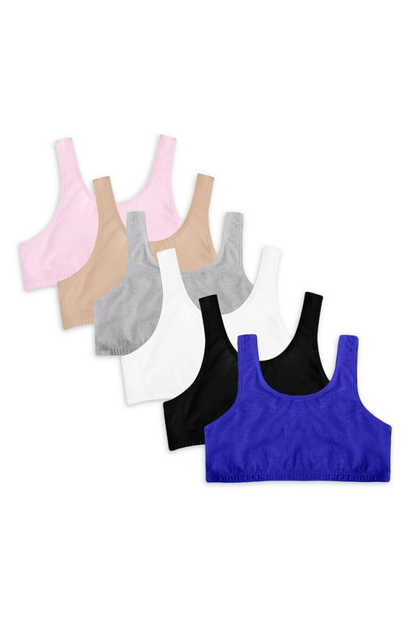Girls Cotton Sports Bra 6-Pack, Sizes 28-38