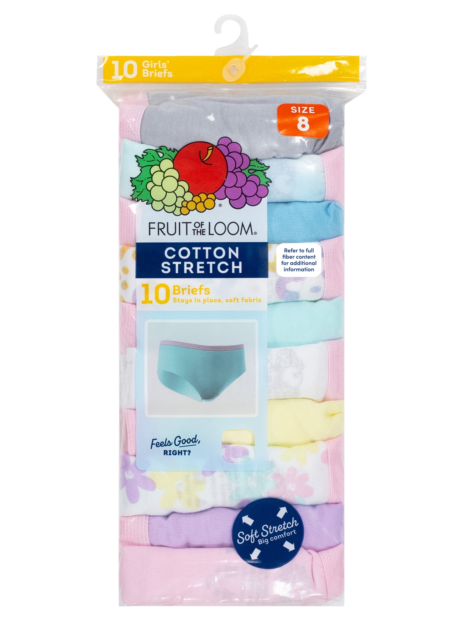 Fruit of the Loom Girl's Cotton Stretch Brief Underwear, 10-Pack, Sizes 4-16