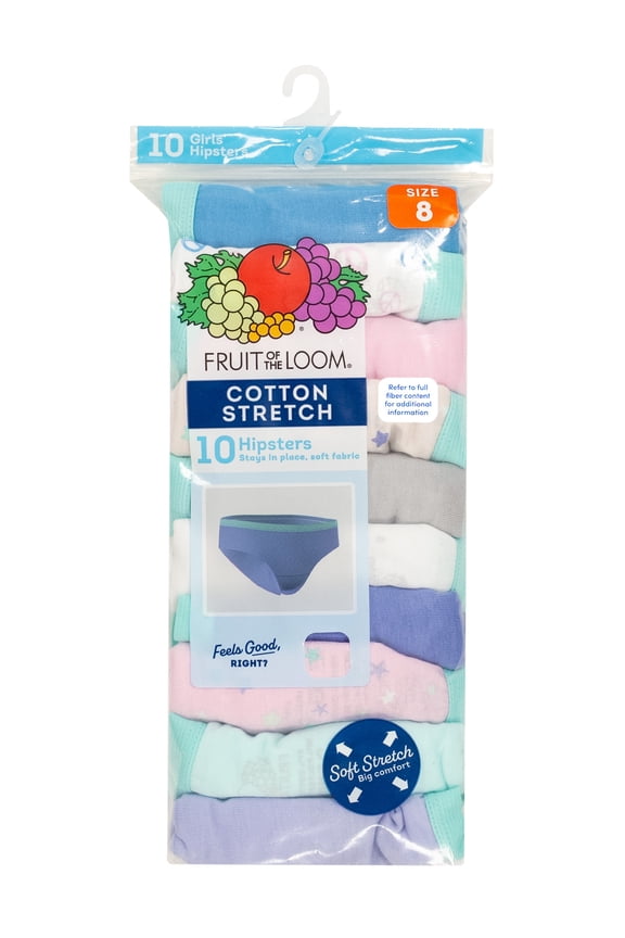 Girl's Cotton Stretch Hipster Underwear, 10-Pack, Sizes 4-16