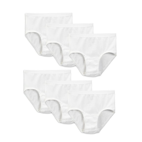 Fruit of the Loom Girls' Cotton White Brief Underwear, 6 Pack, Sizes 4-14