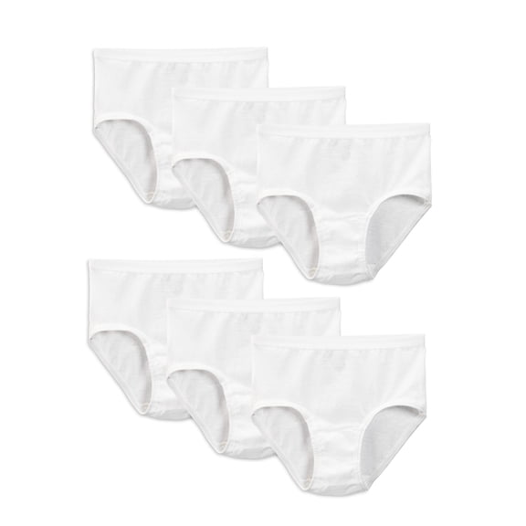 Fruit of the Loom Girls' Cotton White Brief Underwear, 6 Pack, Sizes 4-14
