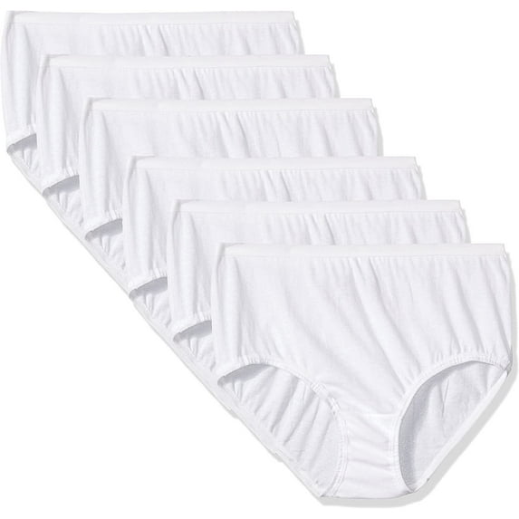 Fruit of the Loom Girls' Cotton White Brief Underwear, 6 Pack, Sizes 4-14